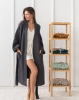 Grey linen waffle robe - Linen Couture Boutique