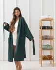 Greyish Green linen waffle robe - Linen Couture Boutique