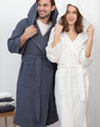 Asphalt Grey linen waffle robe with hoodie for men - Linen Couture Boutique