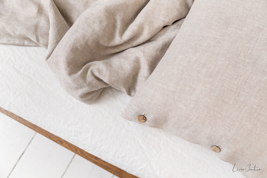 Light Chestnut linen pillowcase with coconut buttons - Linen Couture Boutique