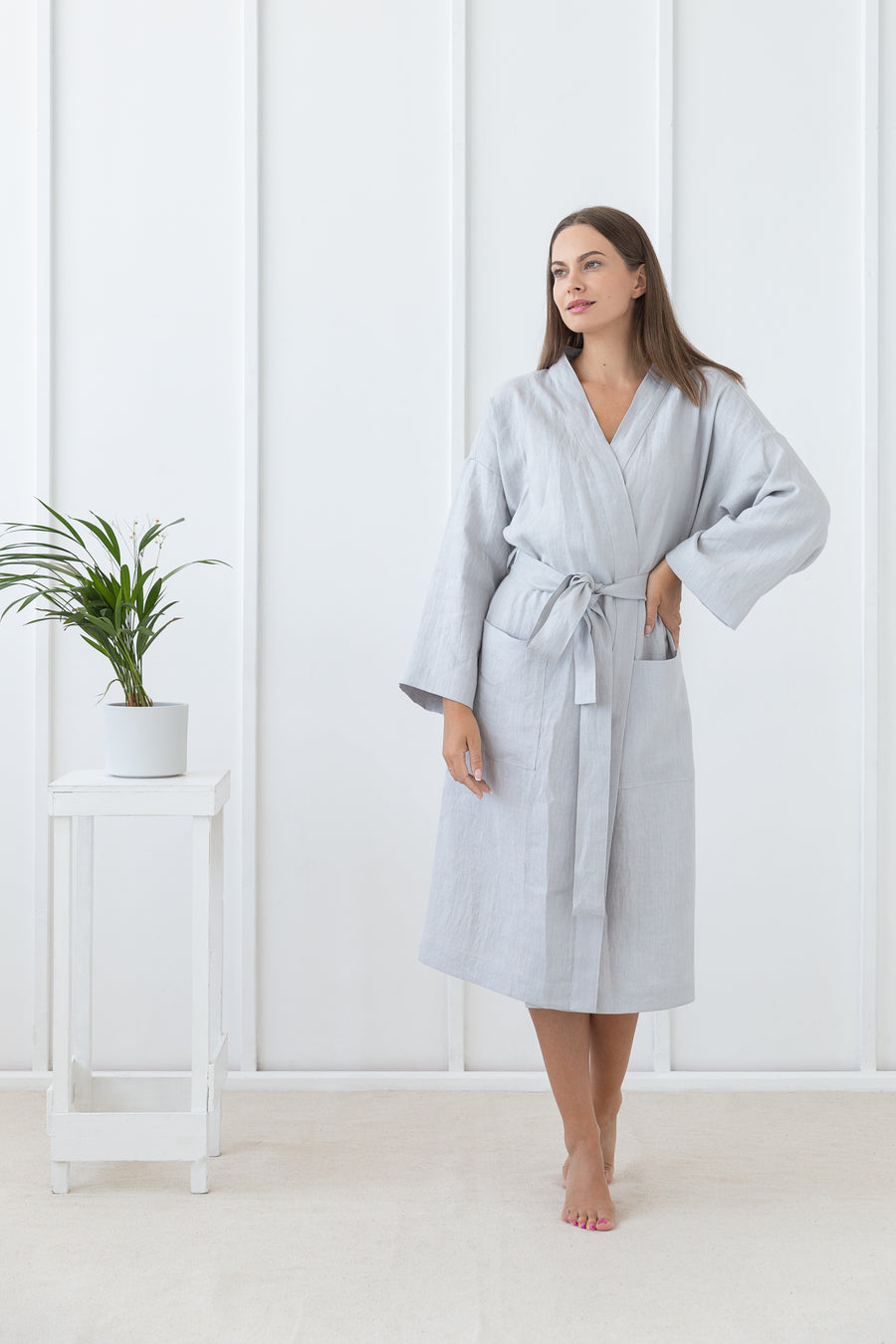 Light Grey linen robe - Linen Couture Boutique
