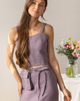 Bella Vita Set in Pastel Plum  | Linen Crop Top and Flared Midi Skirt - Linen Couture Boutique