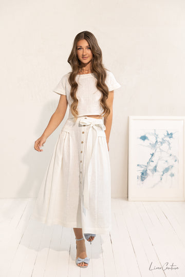 Taormina Linen Crop Top and Midi Skirt Set - Linen Couture Boutique