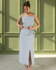 Bella Vita Set in Light Grey | Linen Crop Top and Midi Skirt - Linen Couture Boutique