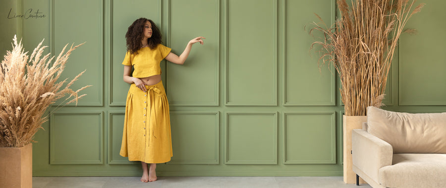Taormina Set | Linen Crop Top and Flared Midi SkirtLinen Couture