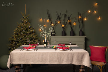 Handmade Natural Linen Christmas Tablecloth for Dining Tables - Linen Couture Boutique
