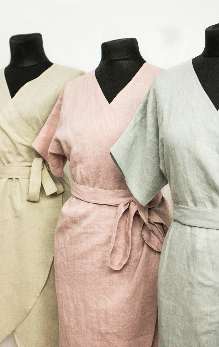 Light Grey linen wrap dress - Linen Couture Boutique