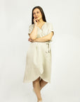 Light Grey linen wrap dress - Linen Couture Boutique
