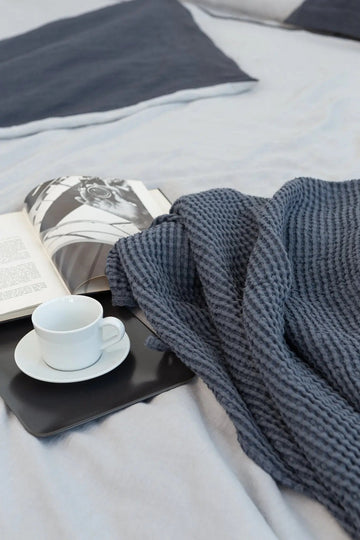 Asphalt Grey linen waffle towel - Linen Couture