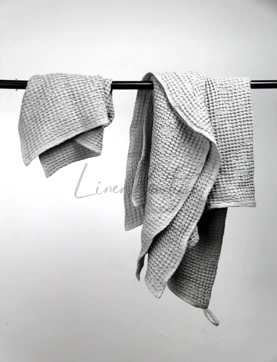 Asphalt Grey linen waffle towel - Linen Couture