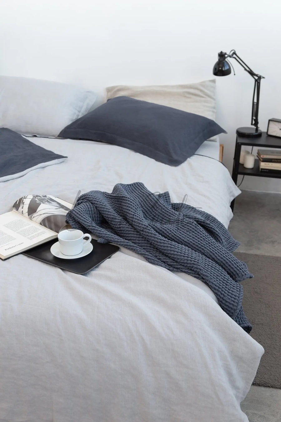 Asphalt Grey linen waffle towel - Linen Couture
