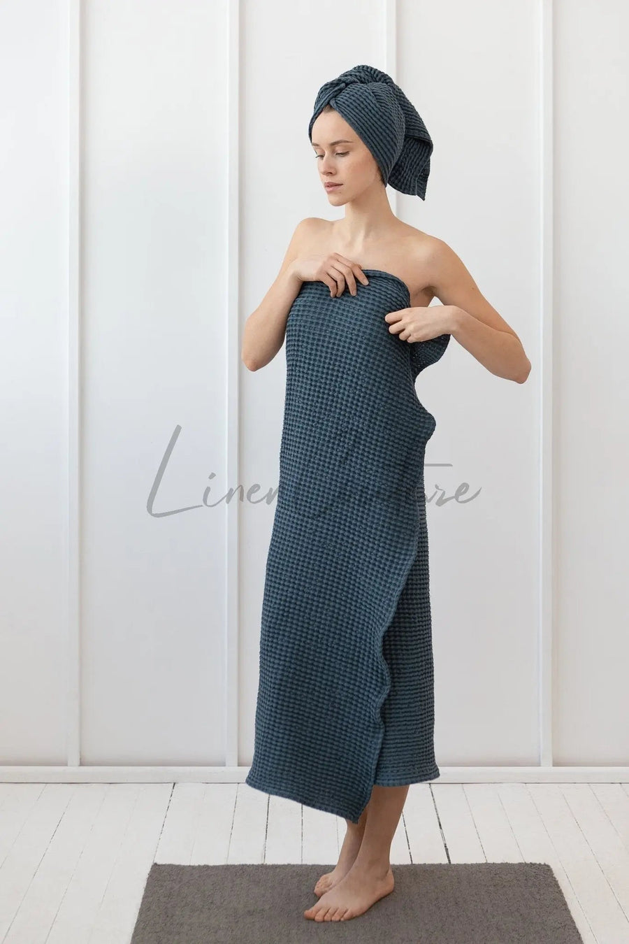 Asphalt Grey linen waffle towel - Linen Couture