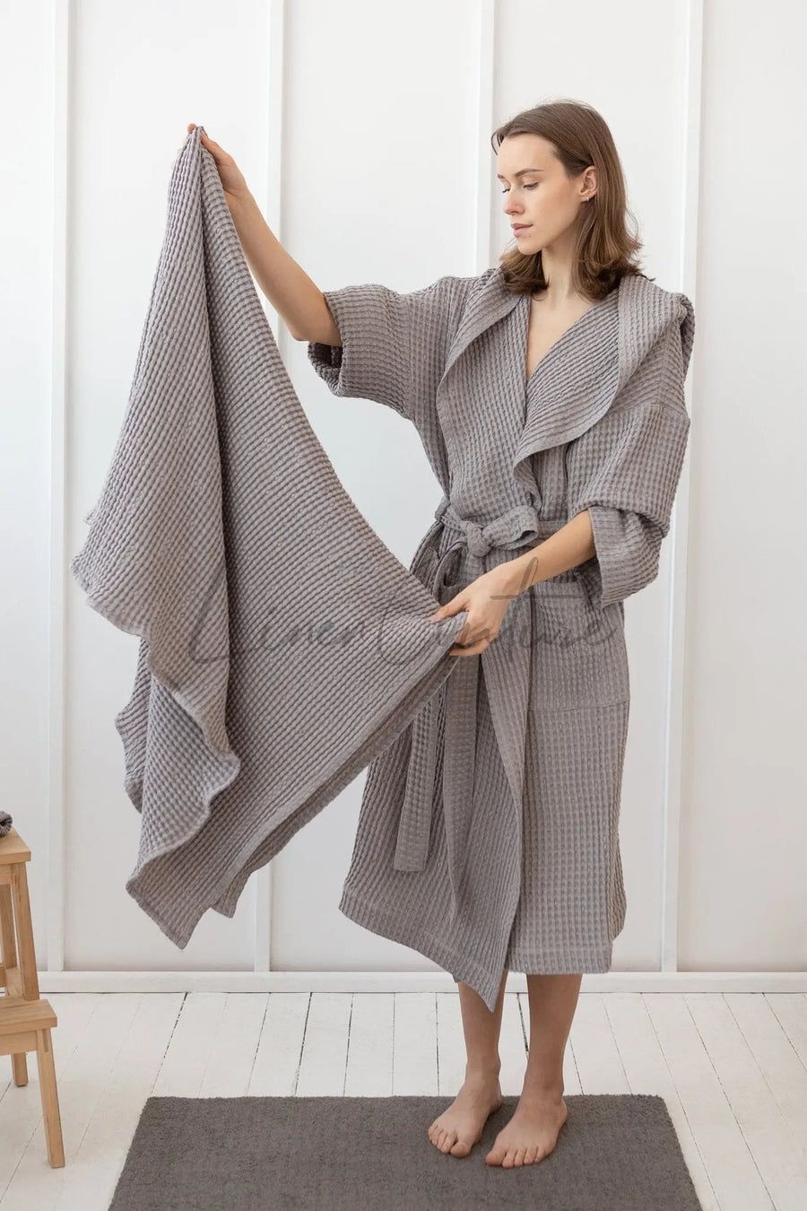 Asphalt Grey linen waffle towel - Linen Couture