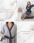 Light Grey and Grey linen waffle robe two tones - Linen Couture Boutique