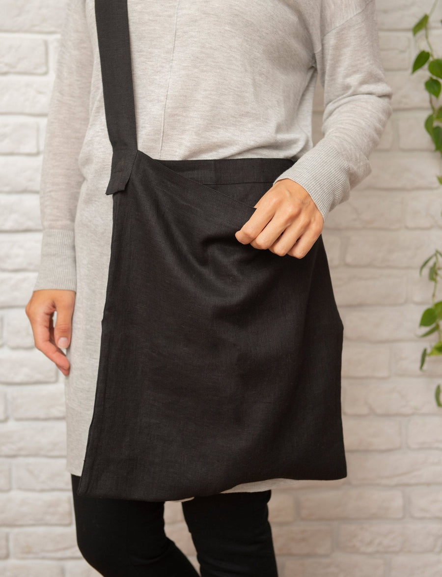 Black crossbody linen bag - Linen Couture