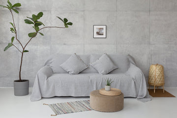 Cloudy Grey Stripe linen couch cover - Linen Couture