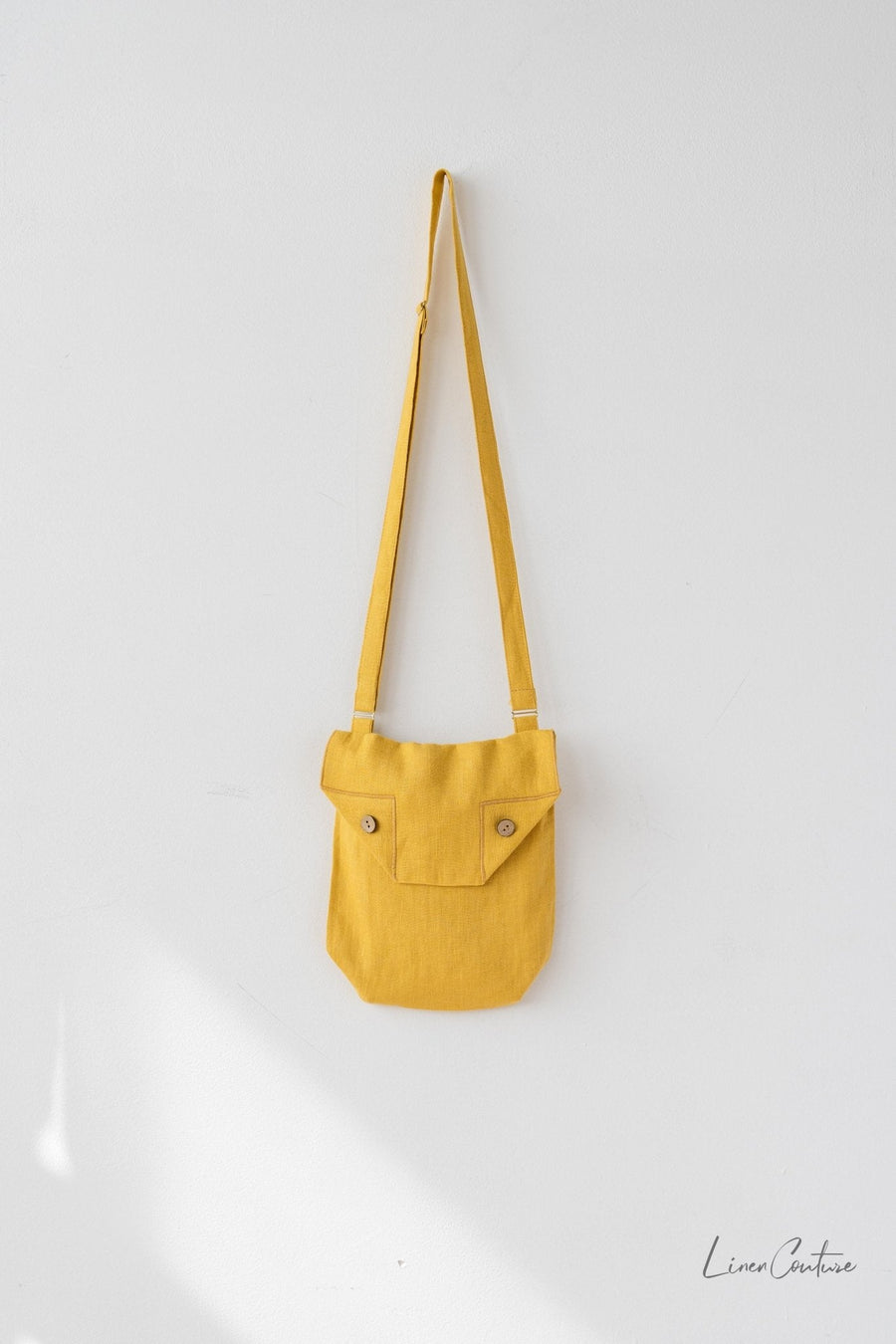 Cyclamen Red Linen Shoulder Bag with Coconut Buttons and Adjustable Strap - Linen Couture