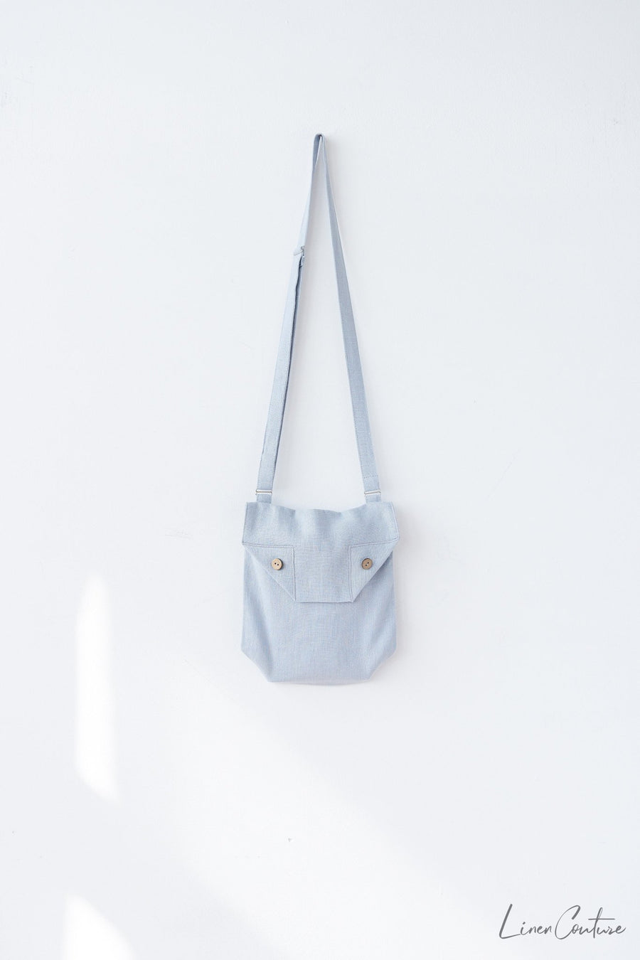 Cyclamen Red Linen Shoulder Bag with Coconut Buttons and Adjustable Strap - Linen Couture