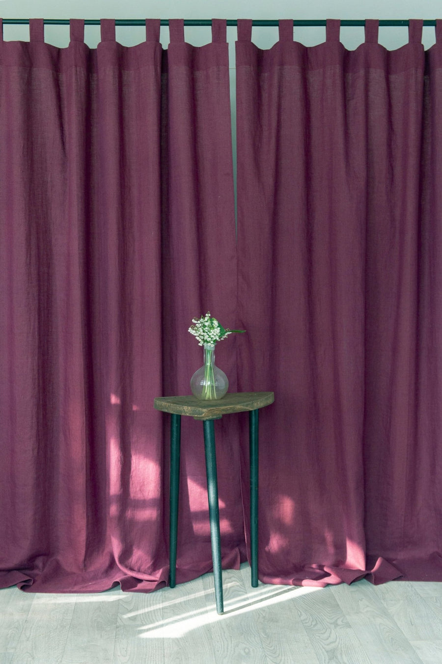 Dark Plum linen curtain with tabs - Linen Couture