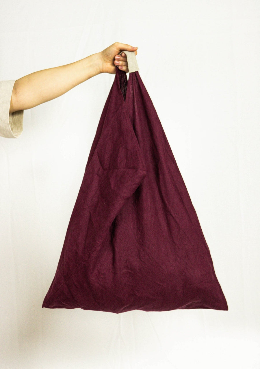 Dark Plum linen origami tote bag - Linen Couture