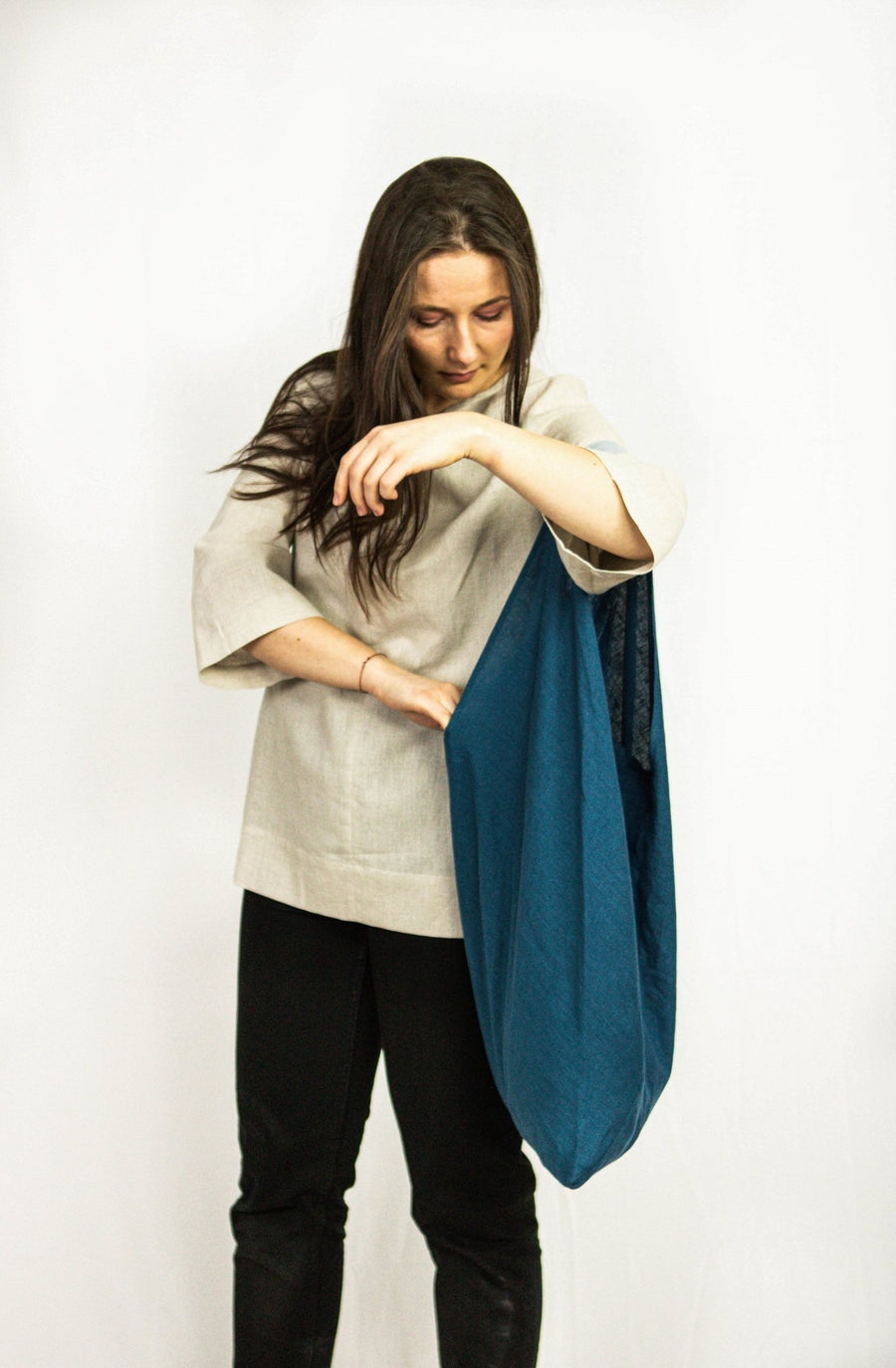 Dark Plum linen origami tote bag - Linen Couture