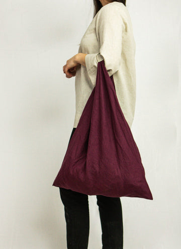 Dark Plum linen origami tote bag - Linen Couture
