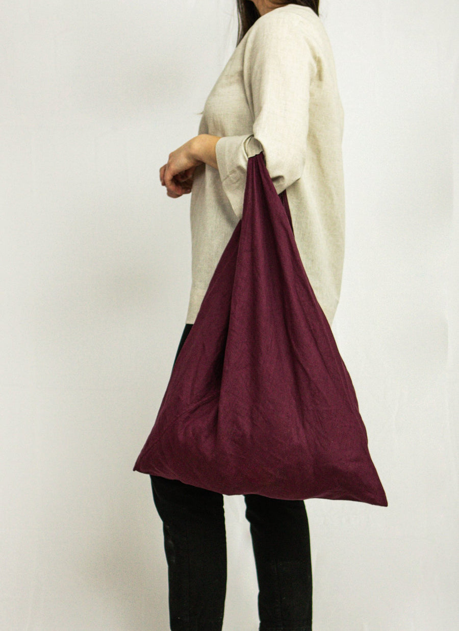 Dark Plum linen origami tote bag - Linen Couture