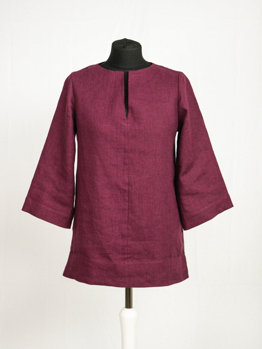 Dark Plum linen oversize top - Linen Couture