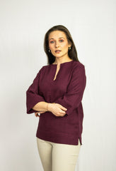 Dark Plum linen oversize top - Linen Couture