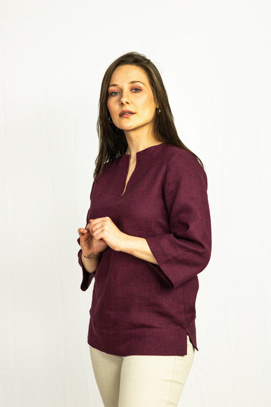 Dark Plum linen oversize top - Linen Couture