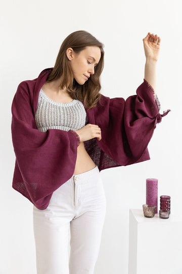 Dark Plum linen scarf - Linen Couture