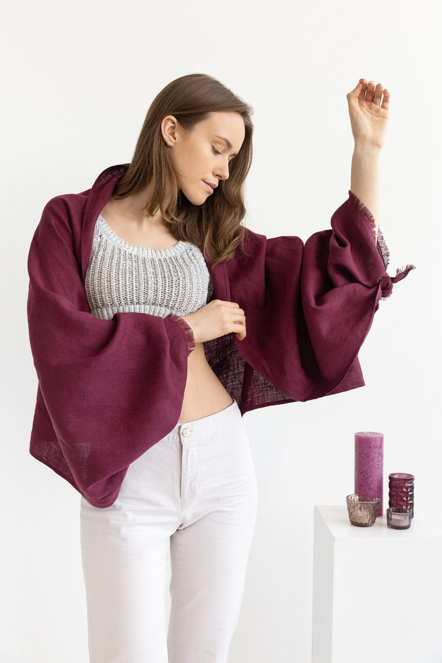 Dark Plum linen scarf - Linen Couture