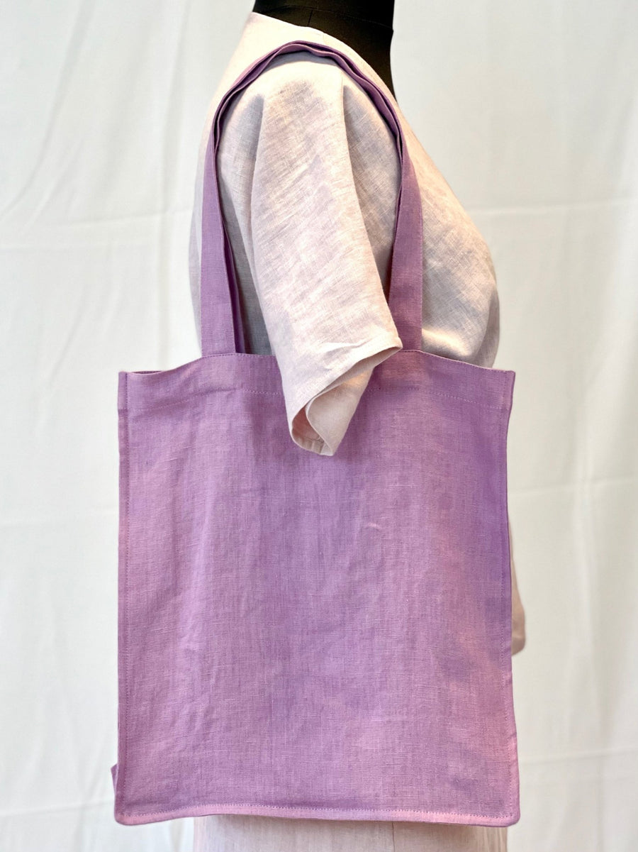 Dark Plum linen tote bag with embroidery - Linen Couture