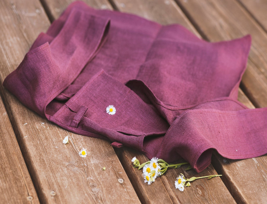 Dark Plum linen tote bag with inside pocket - Linen Couture