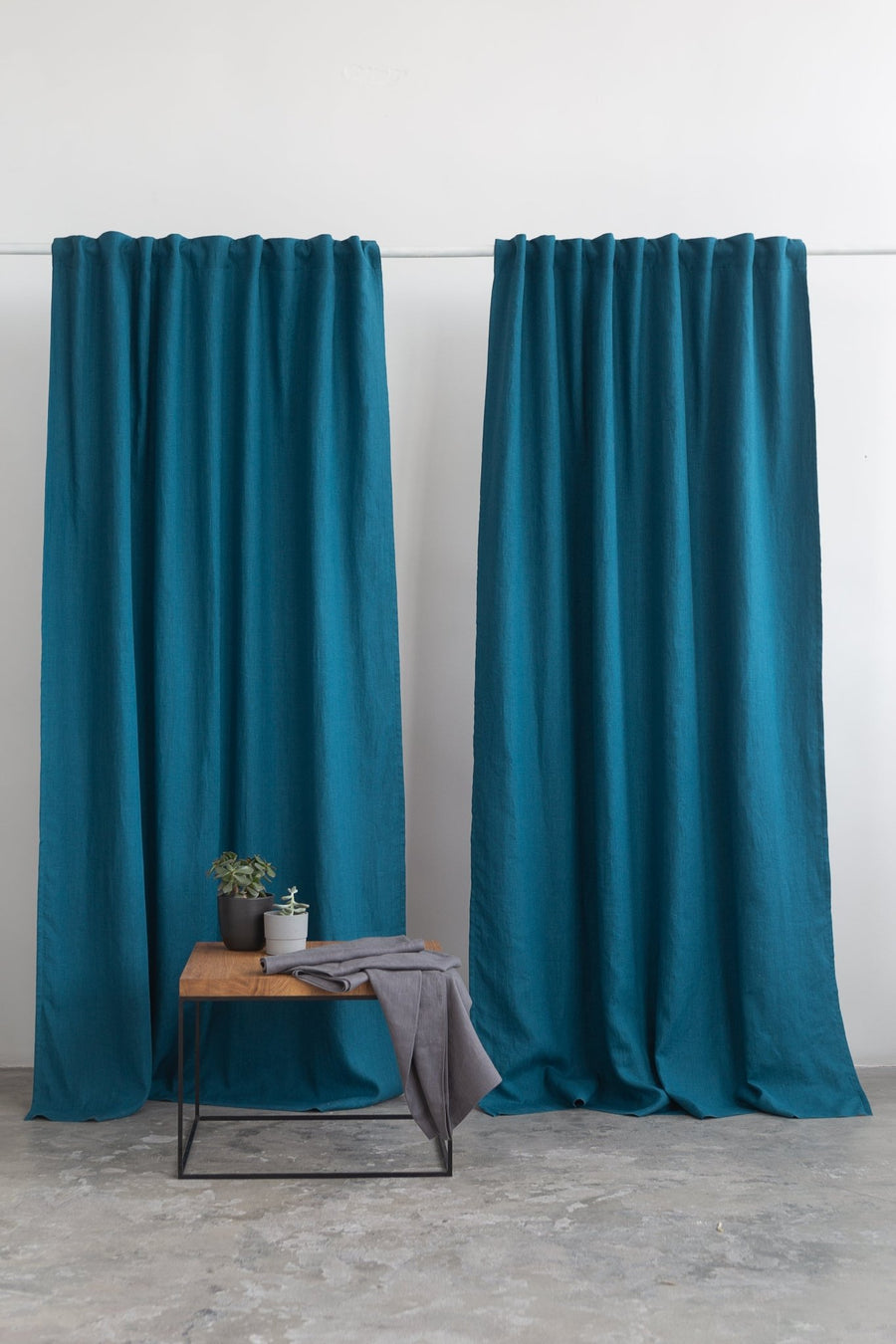 Dark Sea Blue linen curtain with blackout, tape - Linen Couture