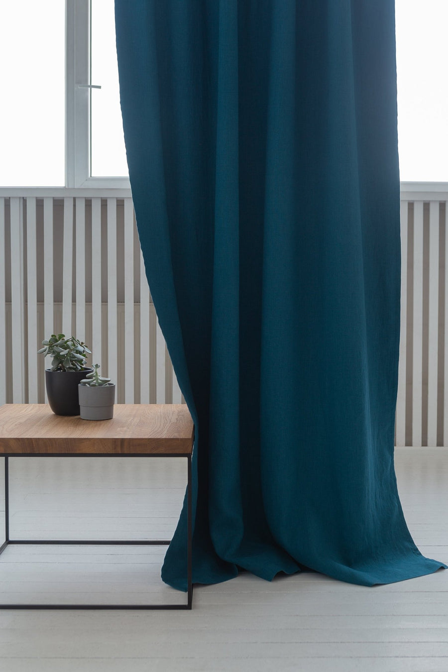 Dark Sea Blue linen curtain with blackout, tape - Linen Couture