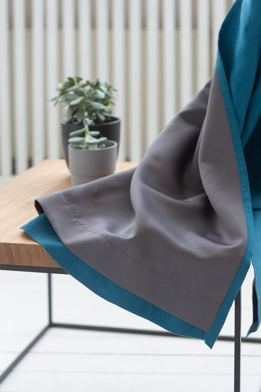 Dark Sea Blue linen curtain with blackout, tape - Linen Couture