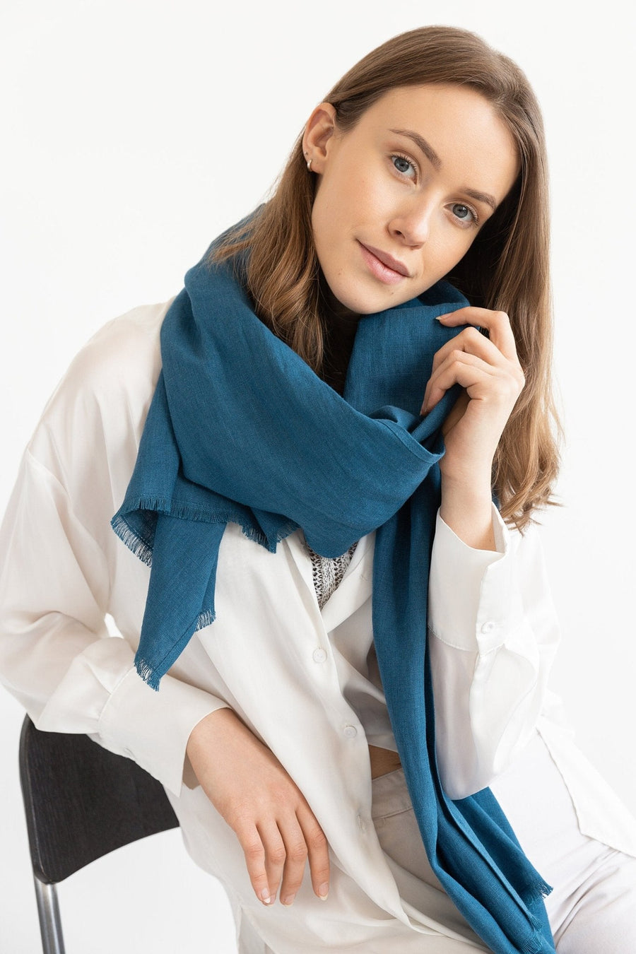 Dark Sea Blue scarf - Linen Couture