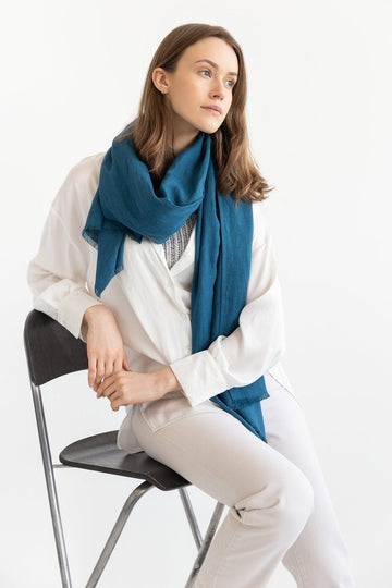 Dark Sea Blue scarf - Linen Couture