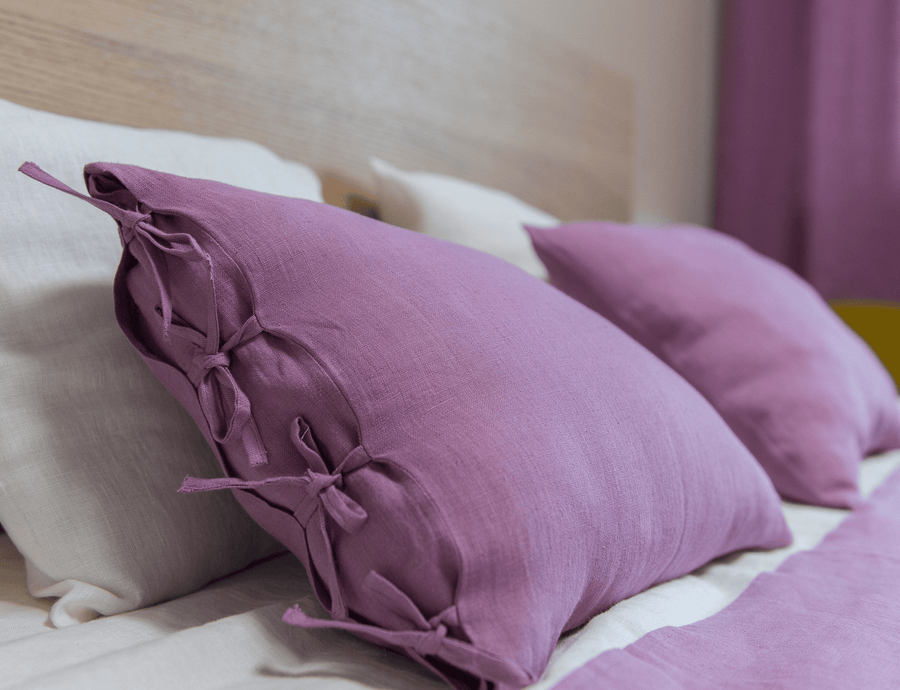 Deep Rose linen pillowcase with ties - Linen Couture