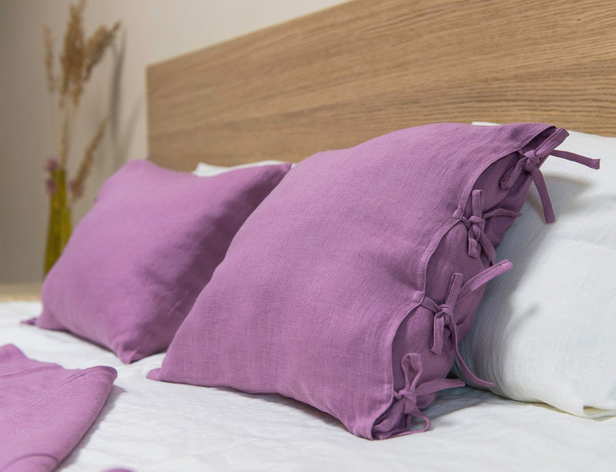Deep Rose linen pillowcase with ties - Linen Couture