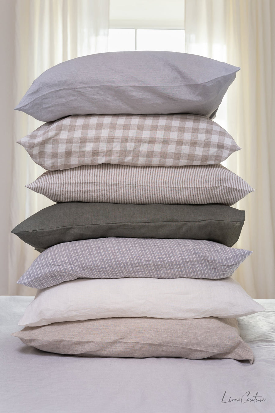 Deep Rose linen pillowcase with ties - Linen Couture