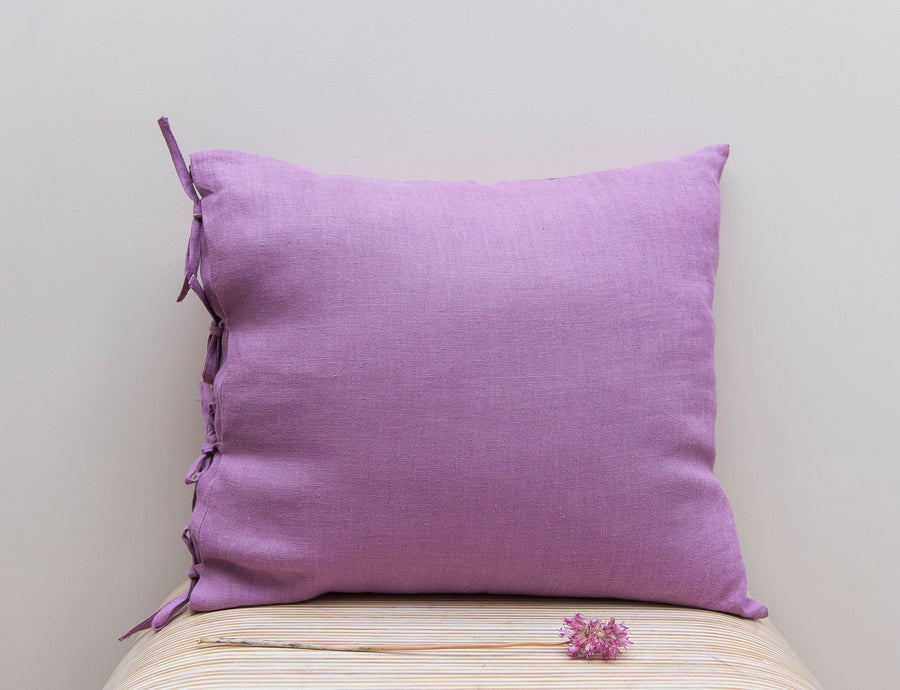 Deep Rose linen pillowcase with ties - Linen Couture