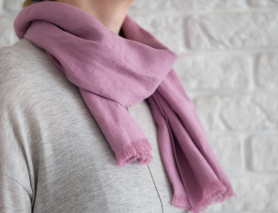Deep Rose linen scarf - Linen Couture