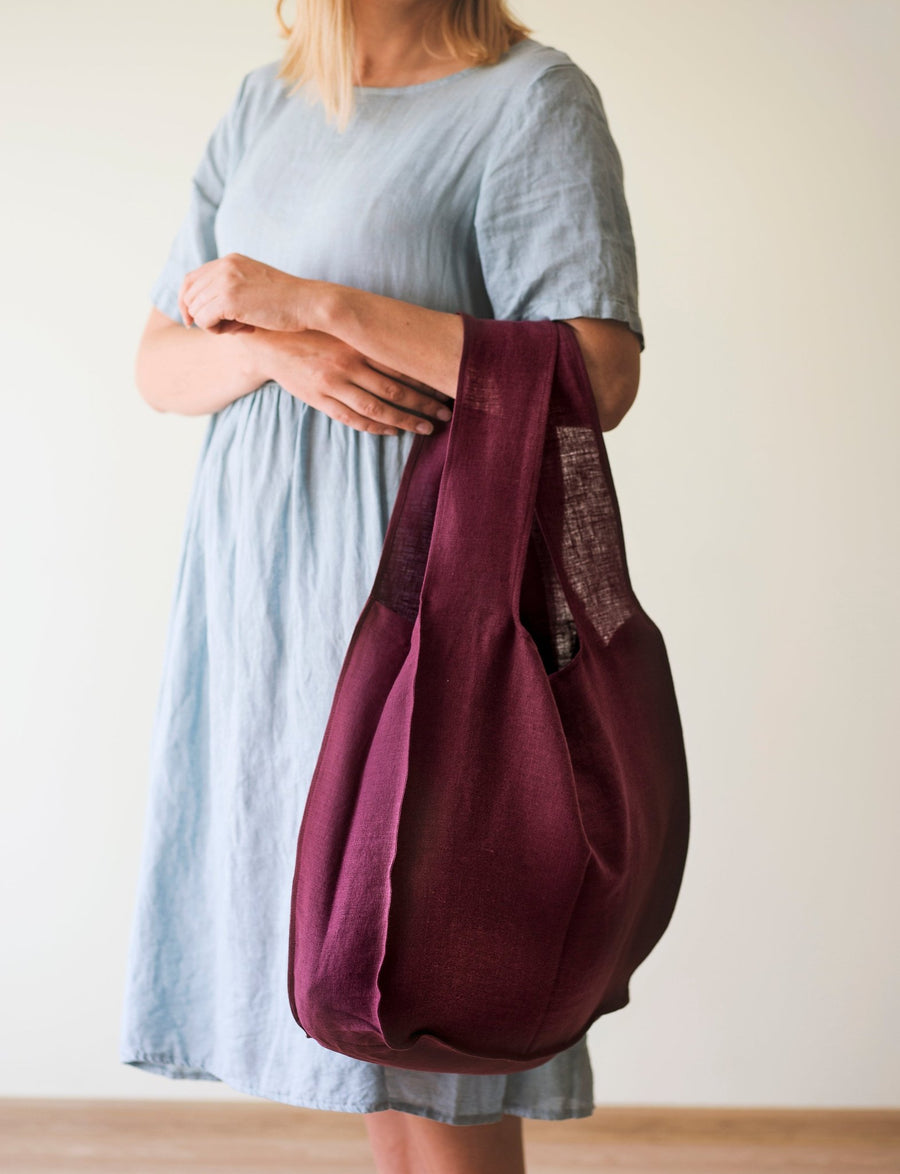 Deep Rose linen tote bag with inside pocket - Linen Couture