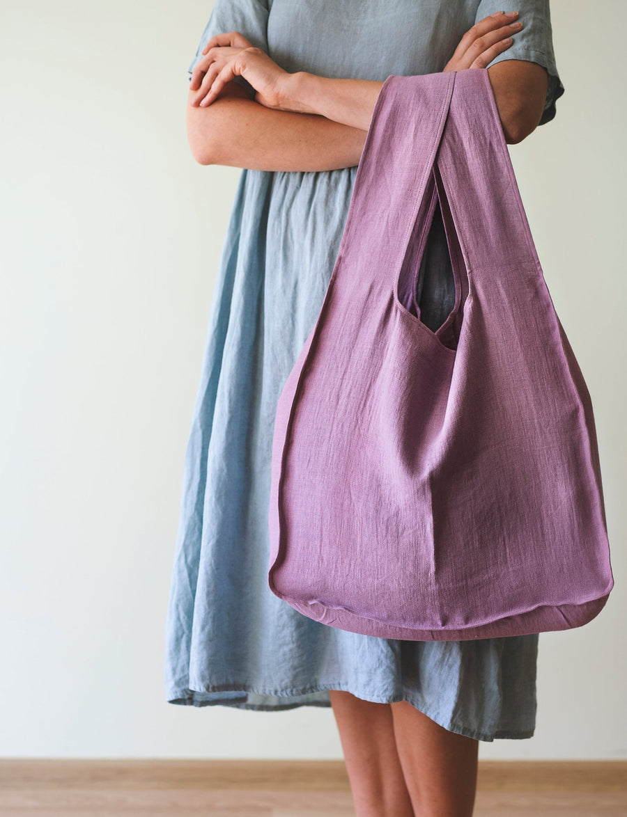 Deep Rose linen tote bag with inside pocket - Linen Couture