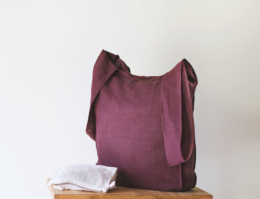 Deep Rose linen tote bag with inside pocket - Linen Couture