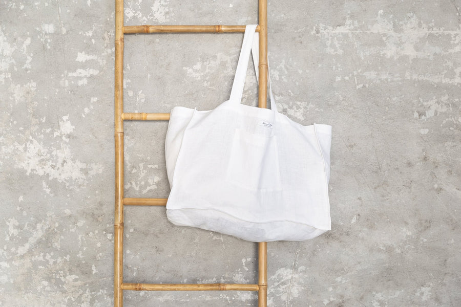 Double Cloth linen beach bag with pocket - Linen Couture