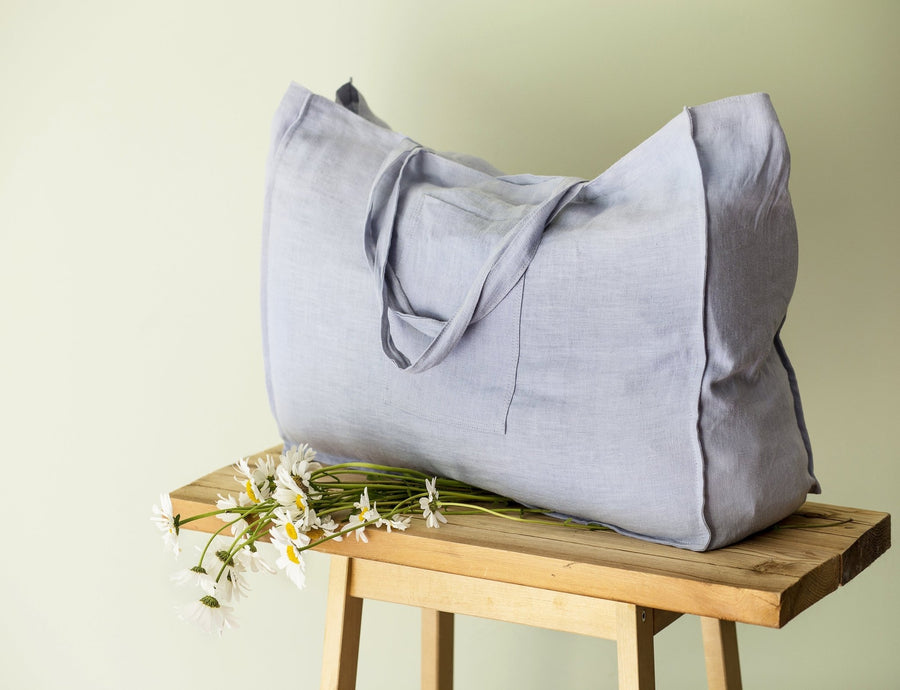 Double Cloth linen beach bag with pocket - Linen Couture