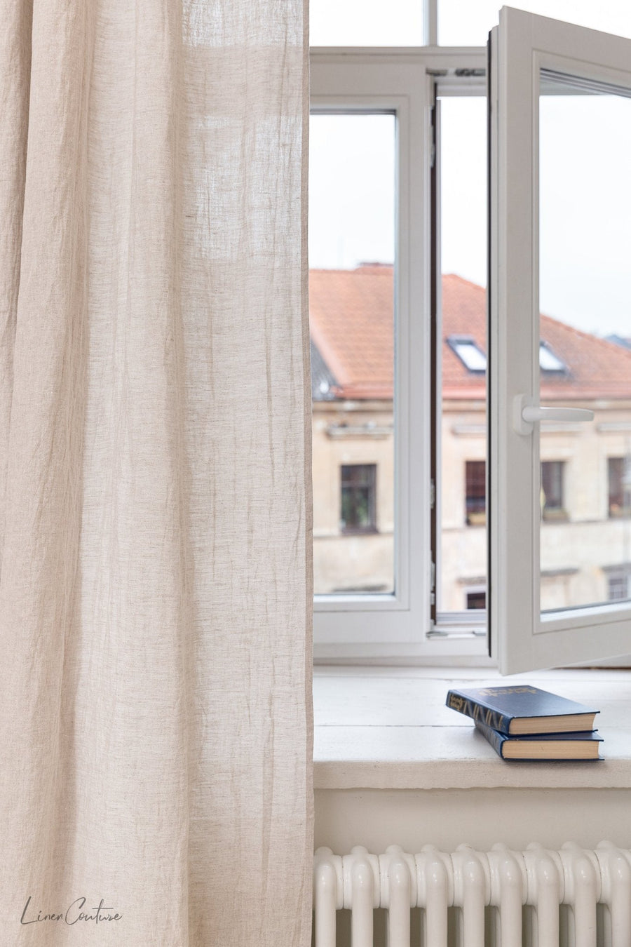 Extra Wide Natural Light Linen Curtain Panel with heading tape - Linen Couture